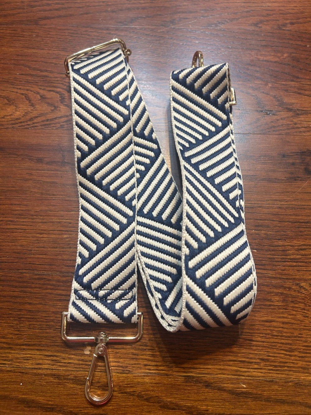 Ahdorned Navy and Cream Geometric Adjustable crossbody Strap with Gold Hardware